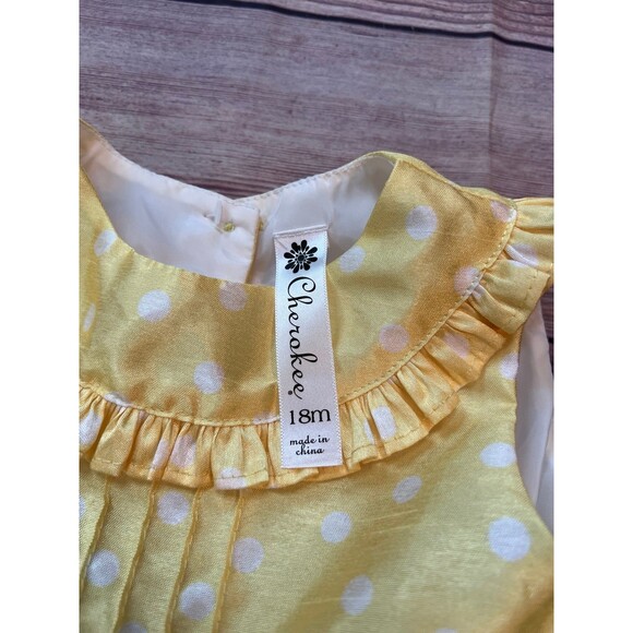 Cherokee Girls 18 Month Dress with Matching Cardigan, yellow, white polka dots - Picture 6 of 9